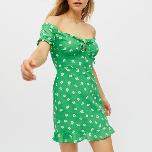 Urban Outfitters Woman Green Floral 100% Cotton Dress Size Medium